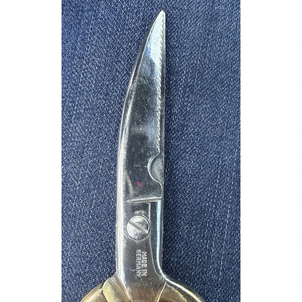 Vtg German Poultry Shears Stainless Steel Kitchen Scissors Gold Handles Solingen